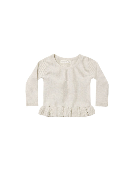 Quincy Mae Rib Knit Peplum Top - Heathered Oatmeal