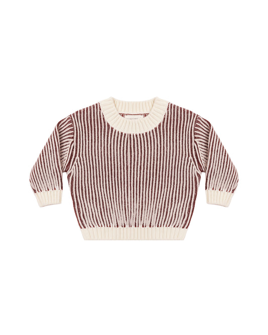 Quincy Mae Relaxed Knit Sweater - Black Cherry Stripe