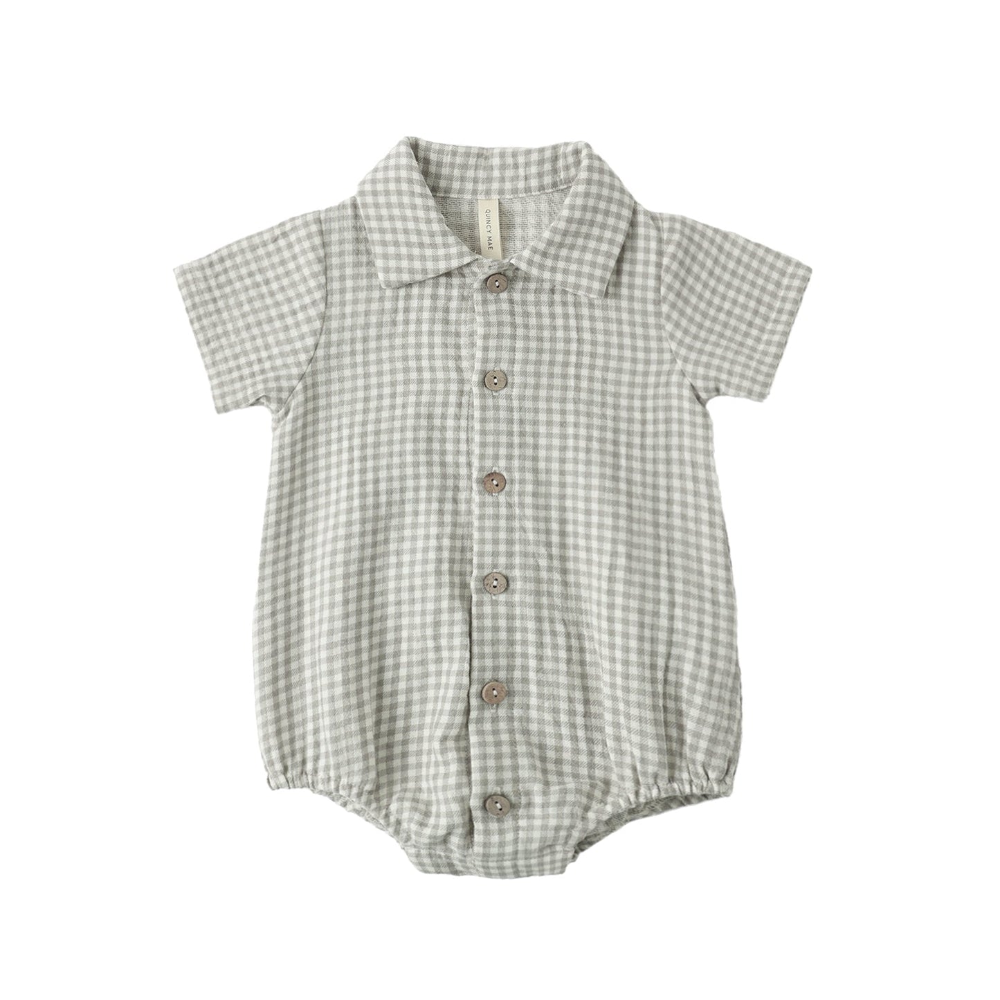 Quincy Mae Matteo Romper - Sage Gingham
