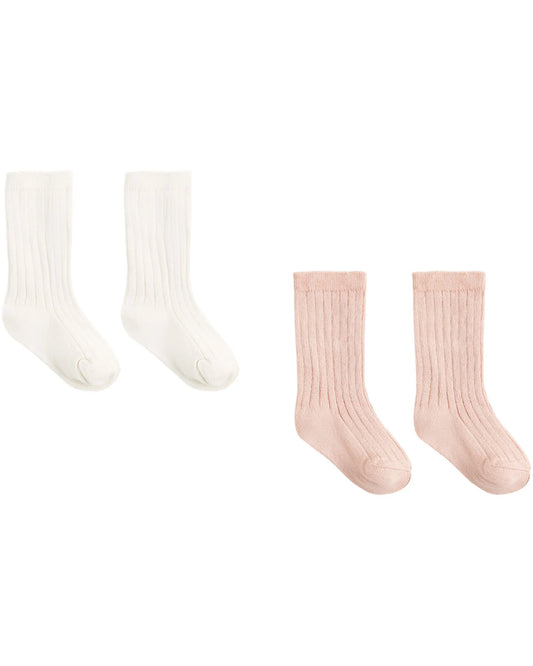 Quincy Mae Socks Set - Natural, Dusty Rose