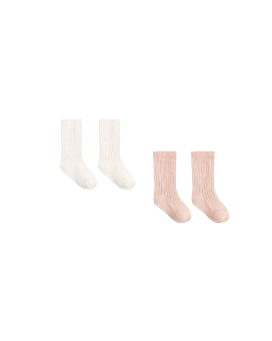 Quincy Mae Socks Set - Natural, Dusty Rose