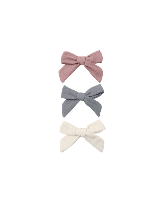 Quincy Mae Bow w. Clip, Set Of 3 - Mulberry, Slate, Natural