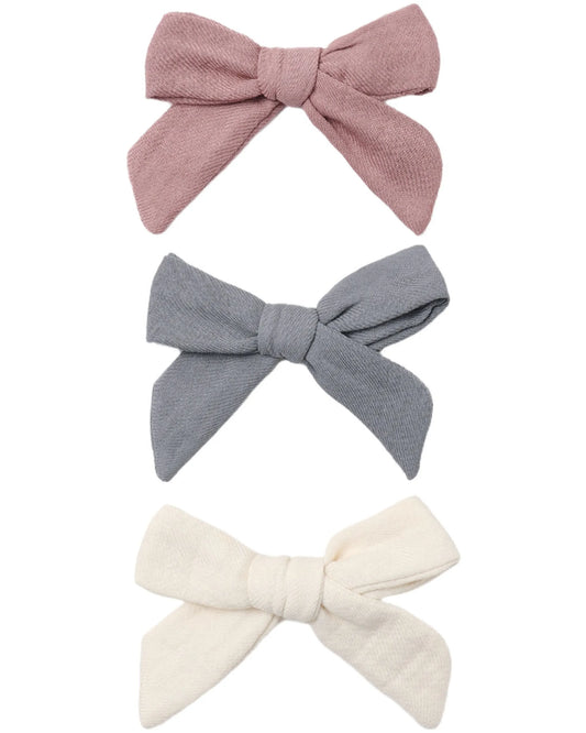 Quincy Mae Bow w. Clip, Set Of 3 - Mulberry, Slate, Natural