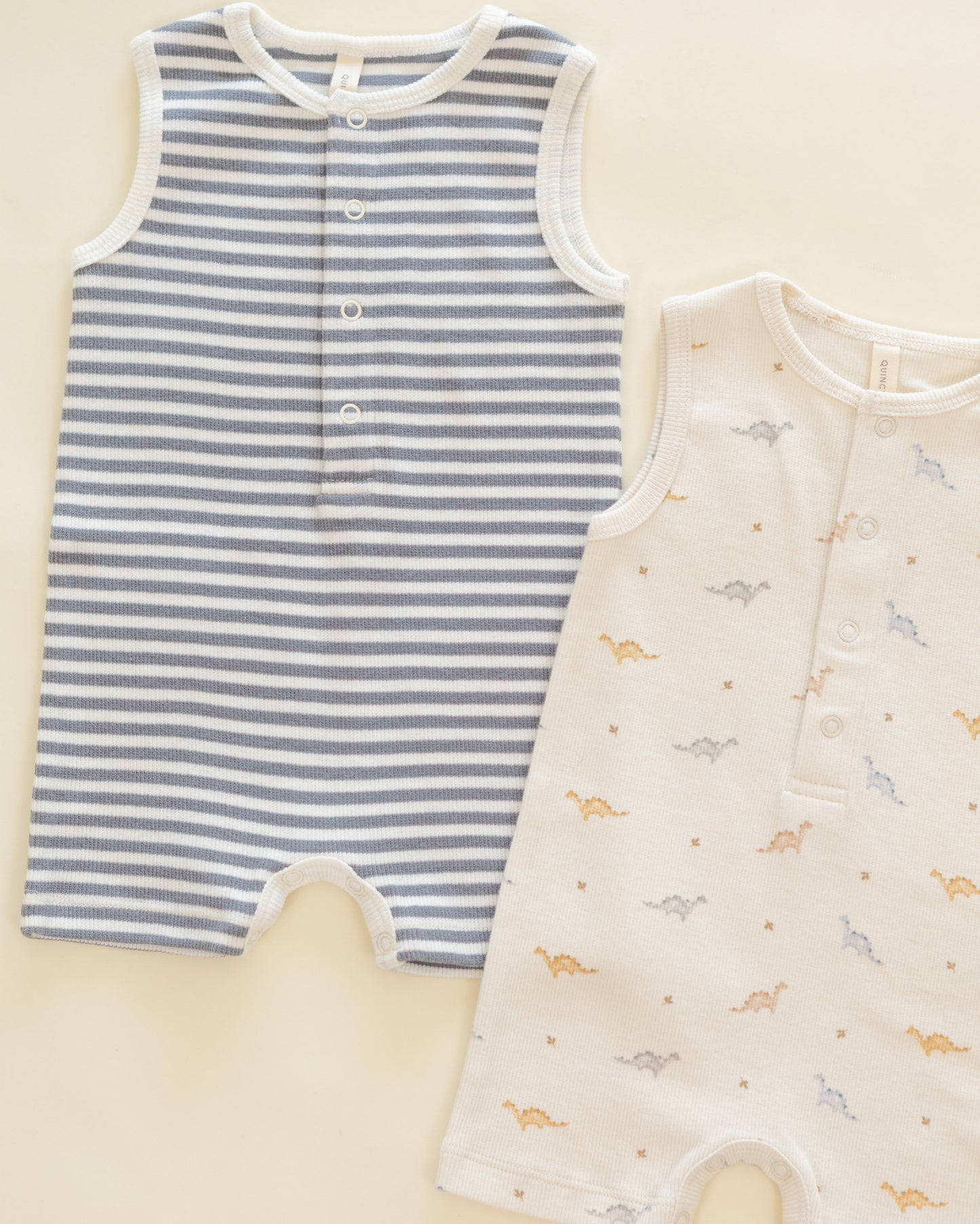 Quincy Mae Ribbed Henley Romper - Ocean Stripe