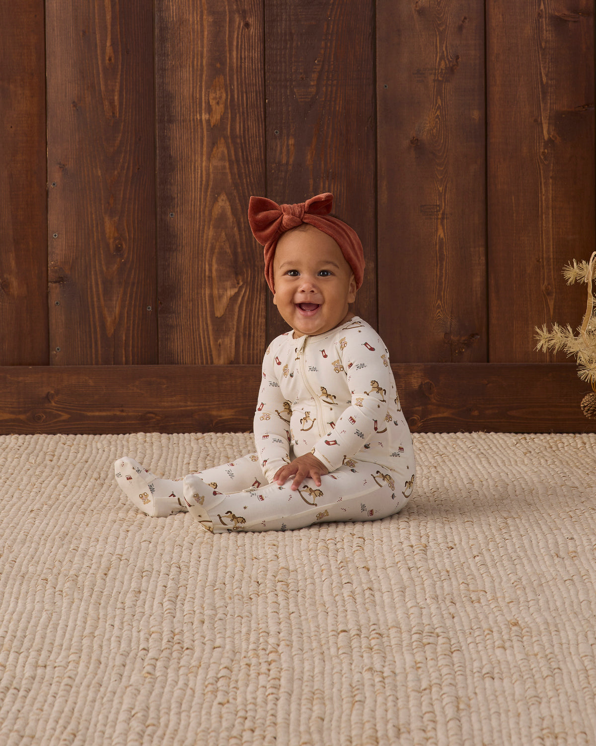 Quincy Mae Velour Bow Headband - Redwood