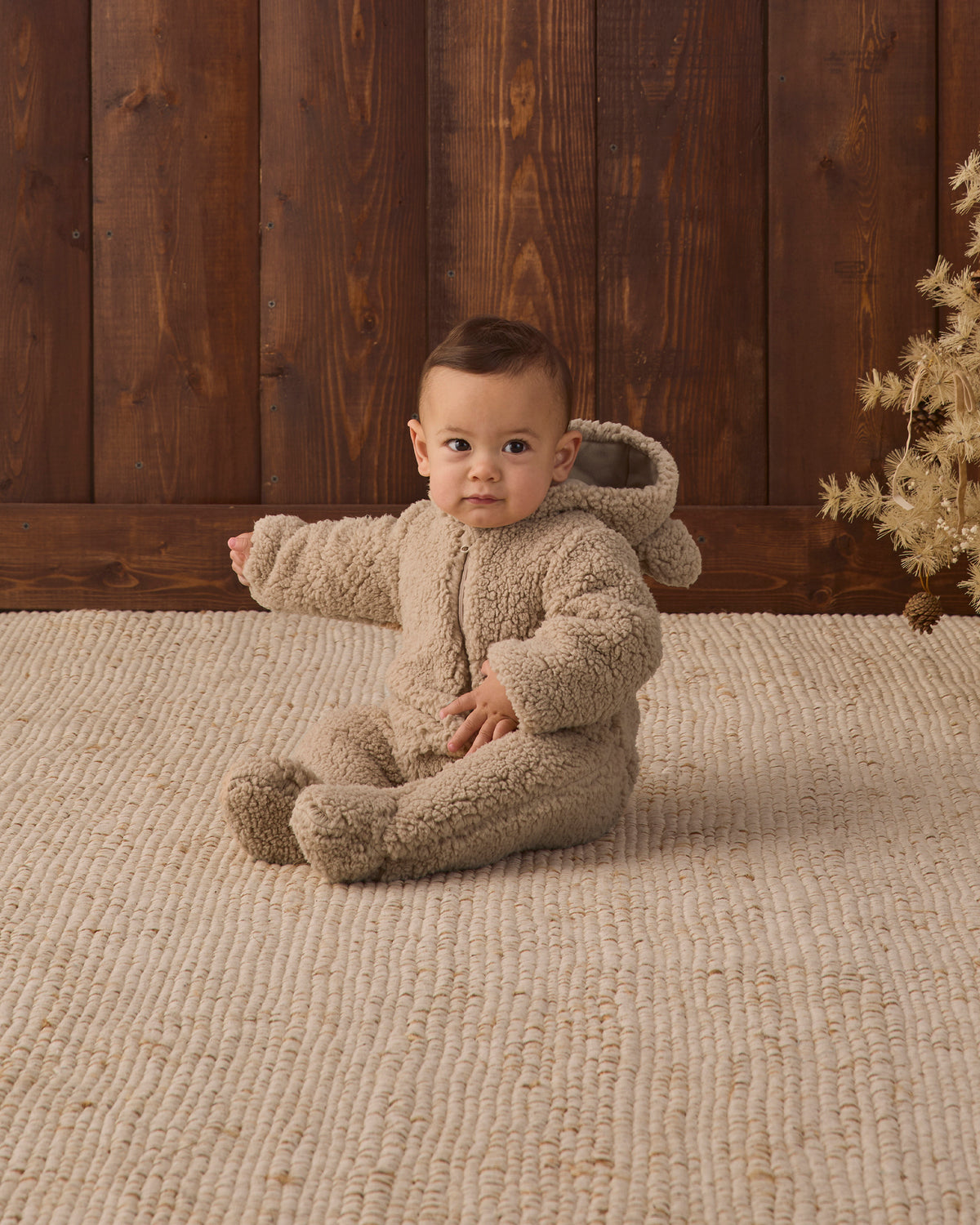 Quincy Mae Bear Jumpsuit - Latte