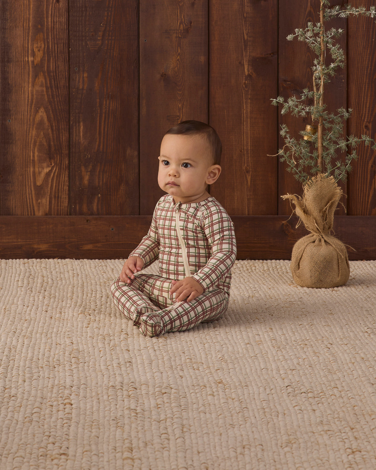 Quincy Mae Bamboo Zip Footie - Redwood Check