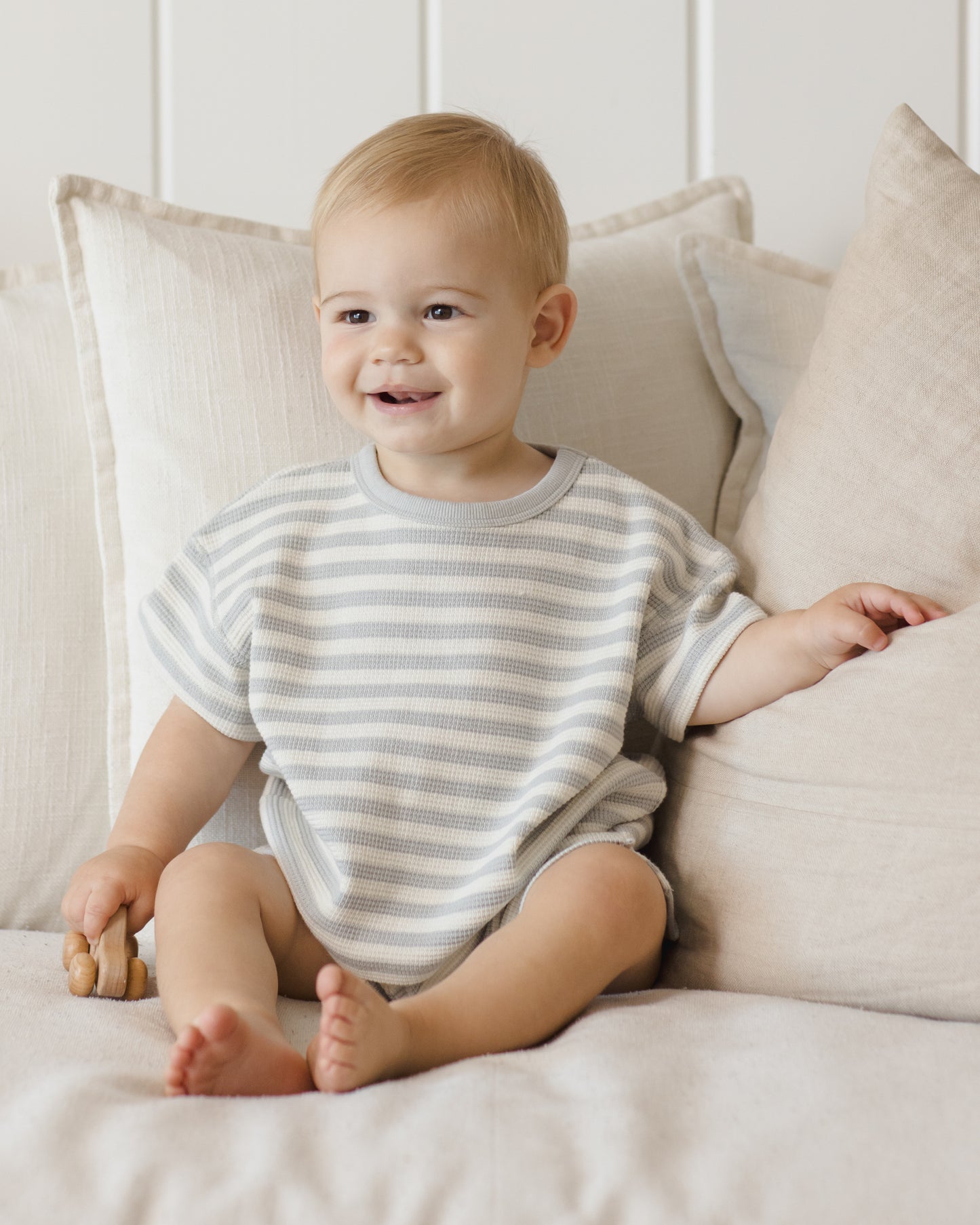 Quincy Mae Waffle Tee + Short Set - Sky Stripe