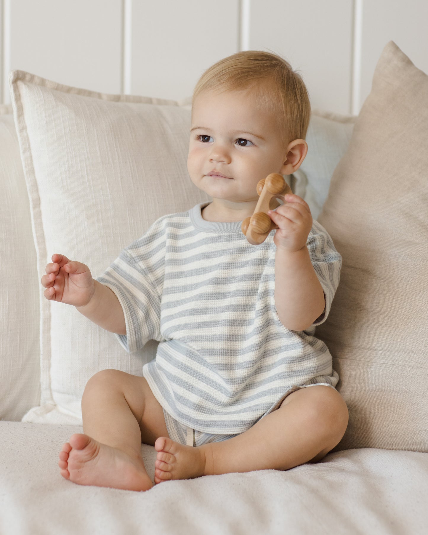 Quincy Mae Waffle Tee + Short Set - Sky Stripe