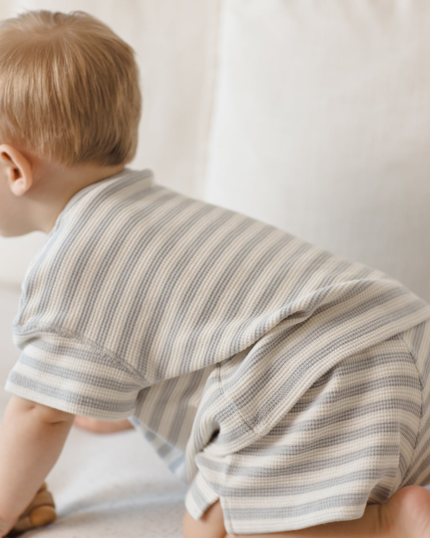 Quincy Mae Waffle Tee + Short Set - Sky Stripe