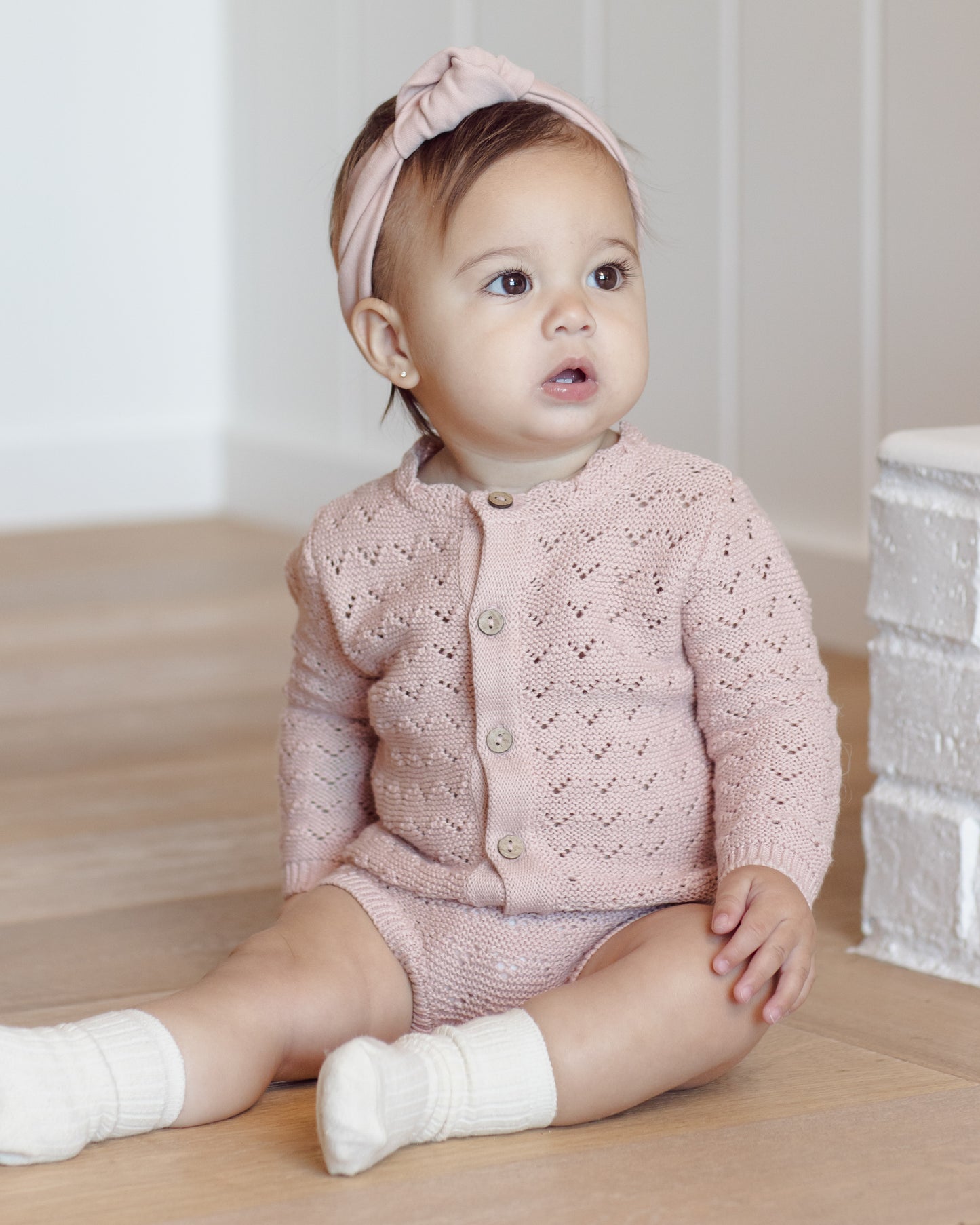 Quincy Mae Scalloped Cardigan - Blush
