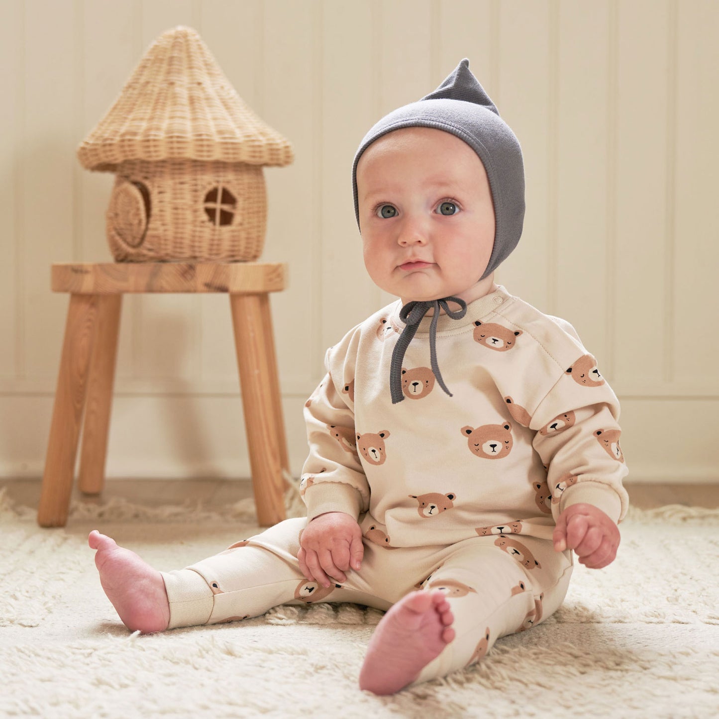Baby wearing Quincy Mae Sweatshirt - Teddy - Natural