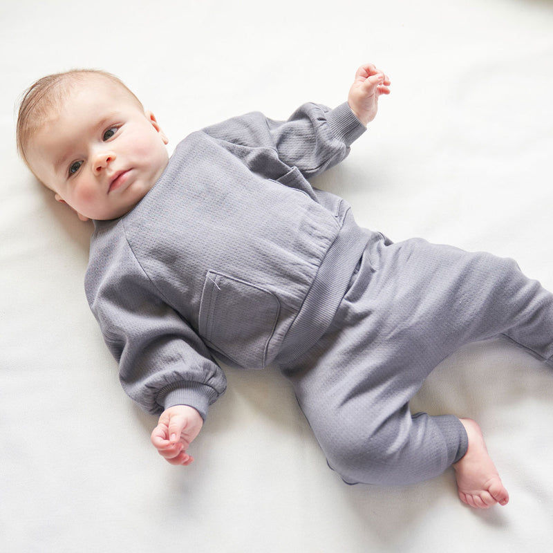Baby wearing Quincy Mae Pointelle Sweatpant - Navy