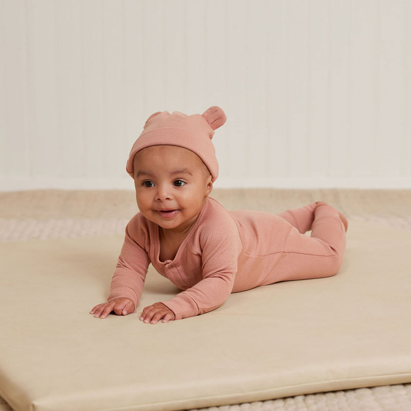 Baby wearing Quincy Mae Pointelle Long John - Rose