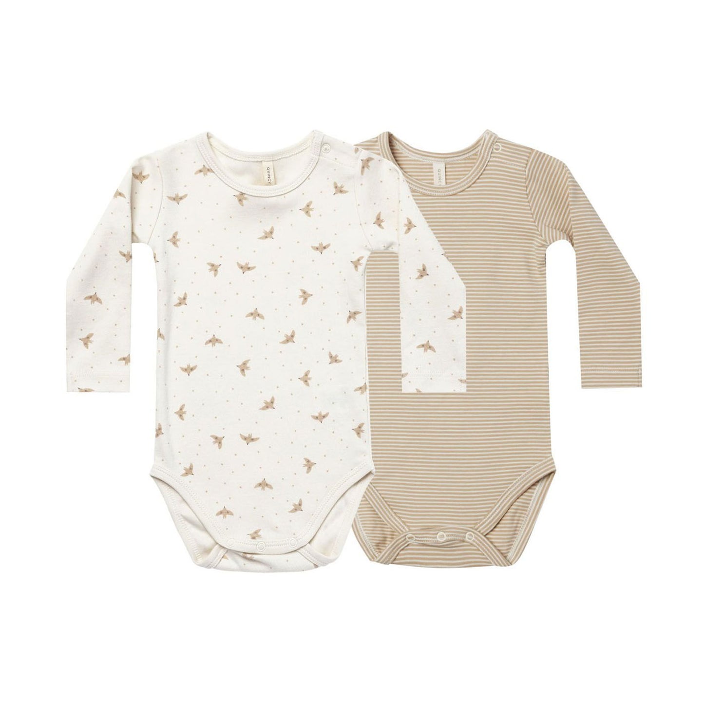Quincy Mae Jersey Bodysuit 2 Pack - Doves Ivory / Latte Micro Stripe