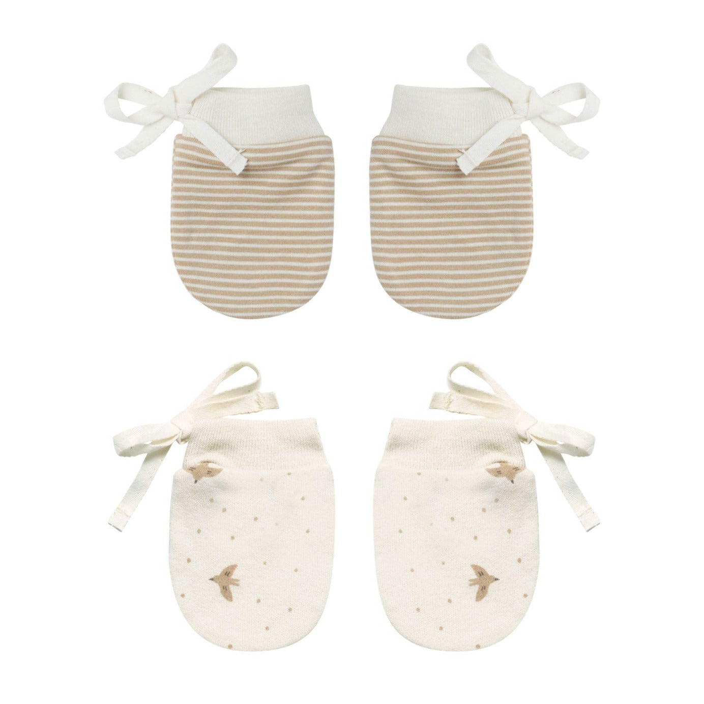 Quincy Mae No Scratch Mittens - Doves Ivory / Latte Micro Stripe