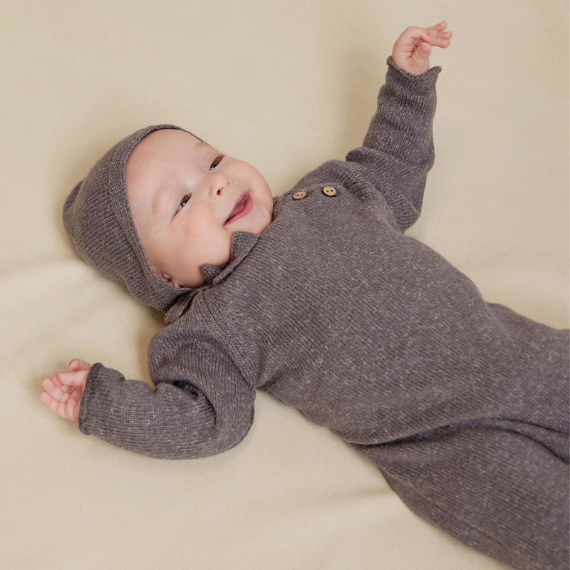 Baby wearing Quincy Mae Cozy Heather Knit Jumpsuit - Navy Heathered