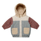 Quincy Mae Hooded Woven Jacket - Color Block - Plum / Dusty Blue / Butter / Natural