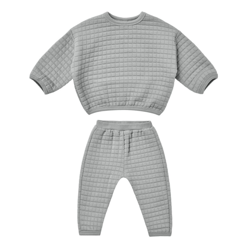 Quincy Mae Quilted Sweater + Pant Set - Dusty Blue