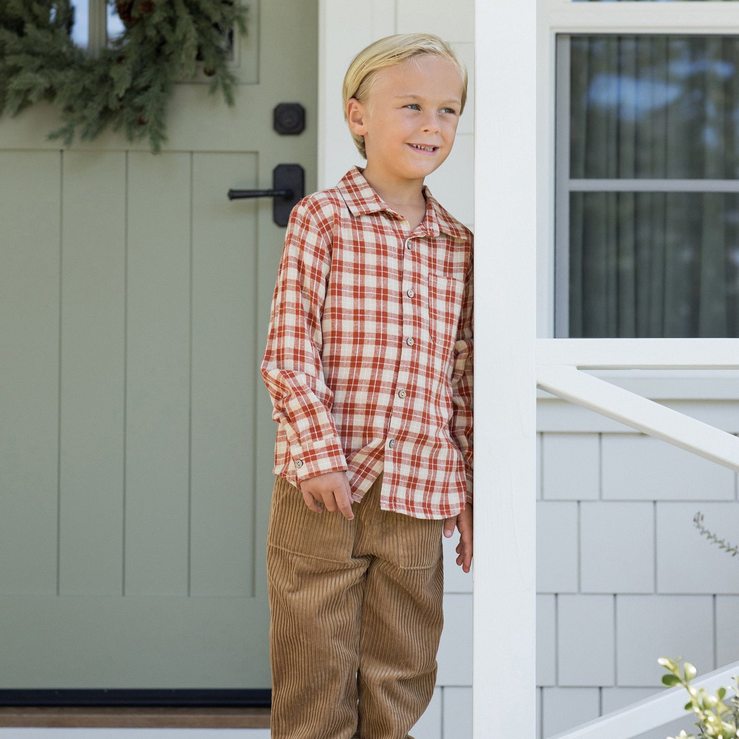 Rylee and Cru Collared Long Sleeve Shirt - Red Plaid