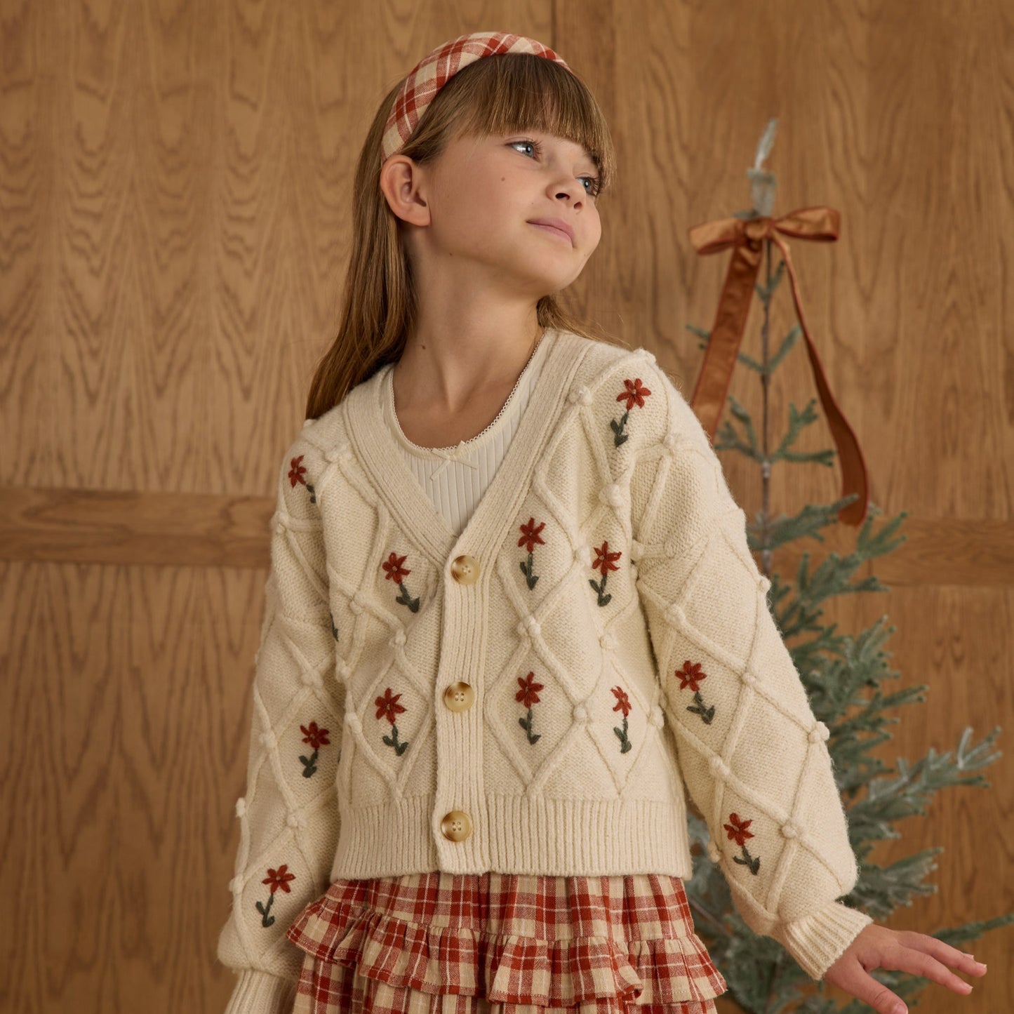 Rylee and Cru Boxy Crop Cardigan - Winter Daisy Embroidery