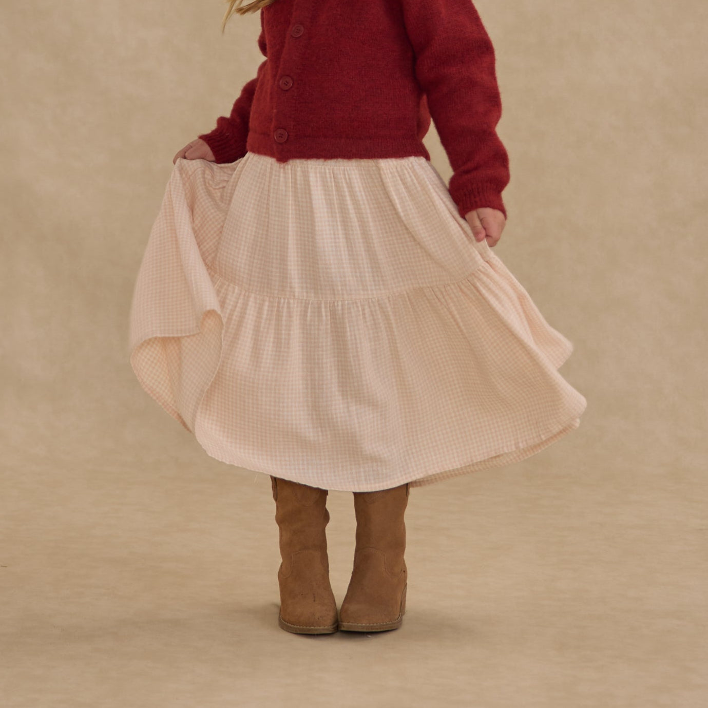 Rylee and Cru Tiered Midi Skirt - Petal Gingham