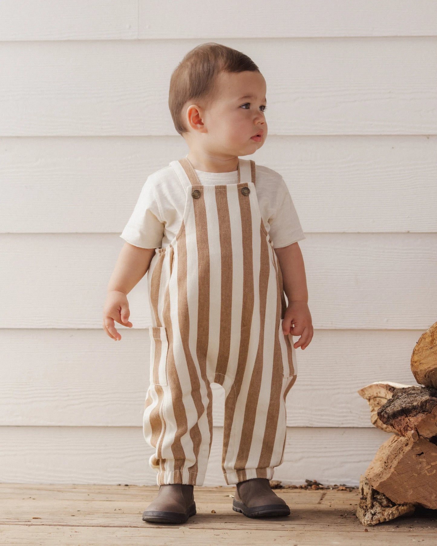 Rylee and Cru Cargo Baby Overall - Fawn Pinstripe