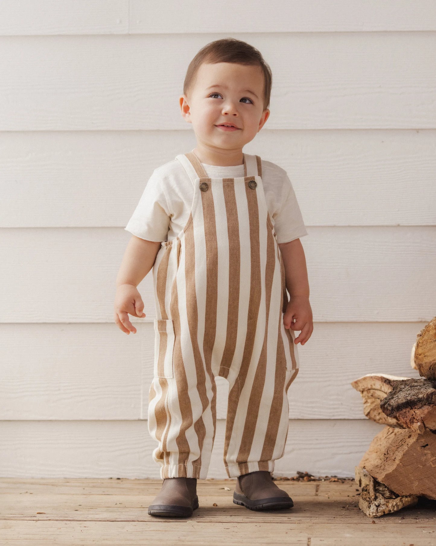 Rylee and Cru Cargo Baby Overall - Fawn Pinstripe