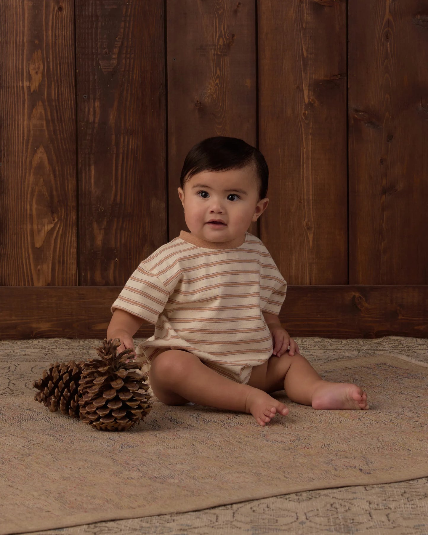 Rylee and Cru Relaxed Bubble Romper - Fawn Stripe