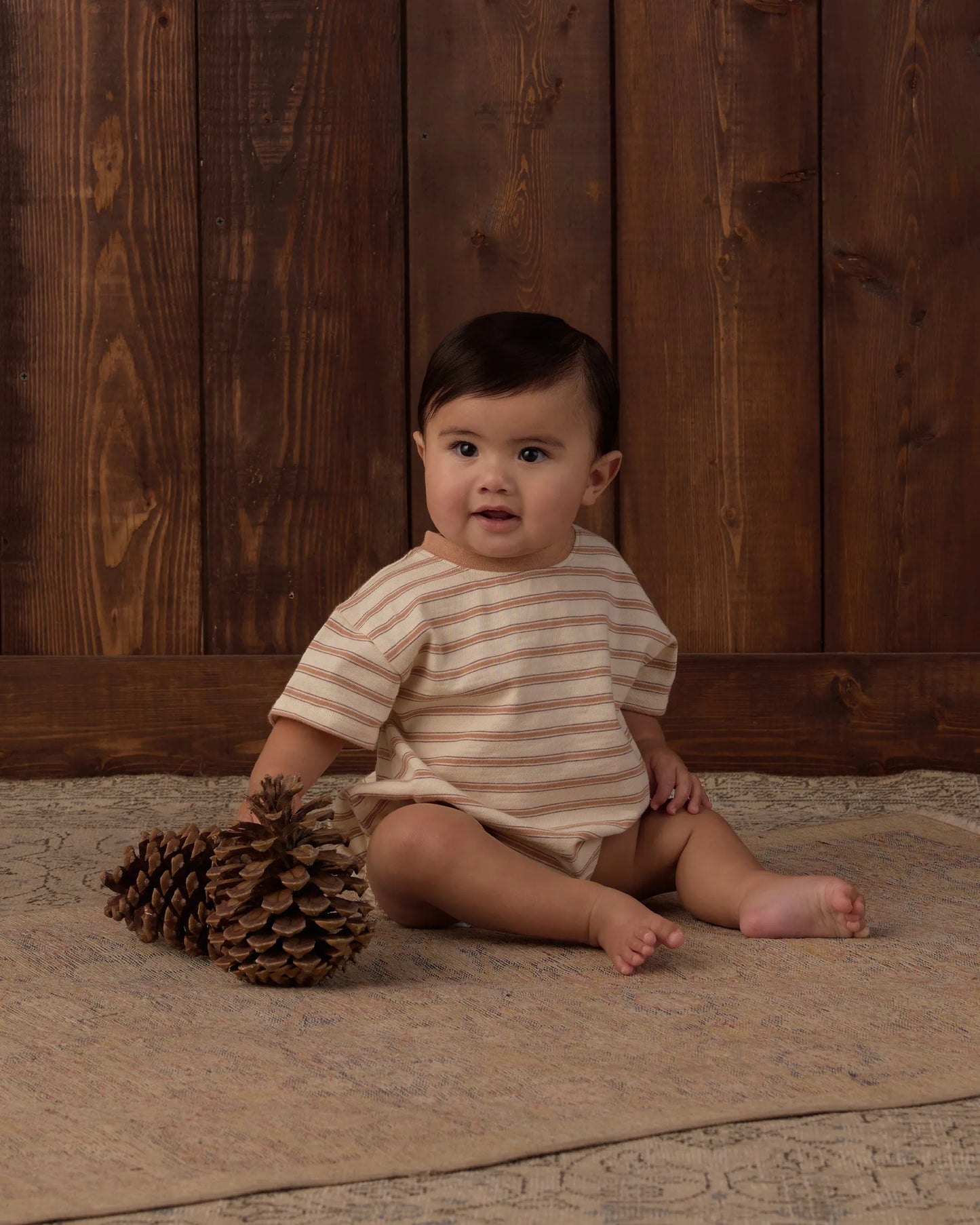 Rylee and Cru Relaxed Bubble Romper - Fawn Stripe