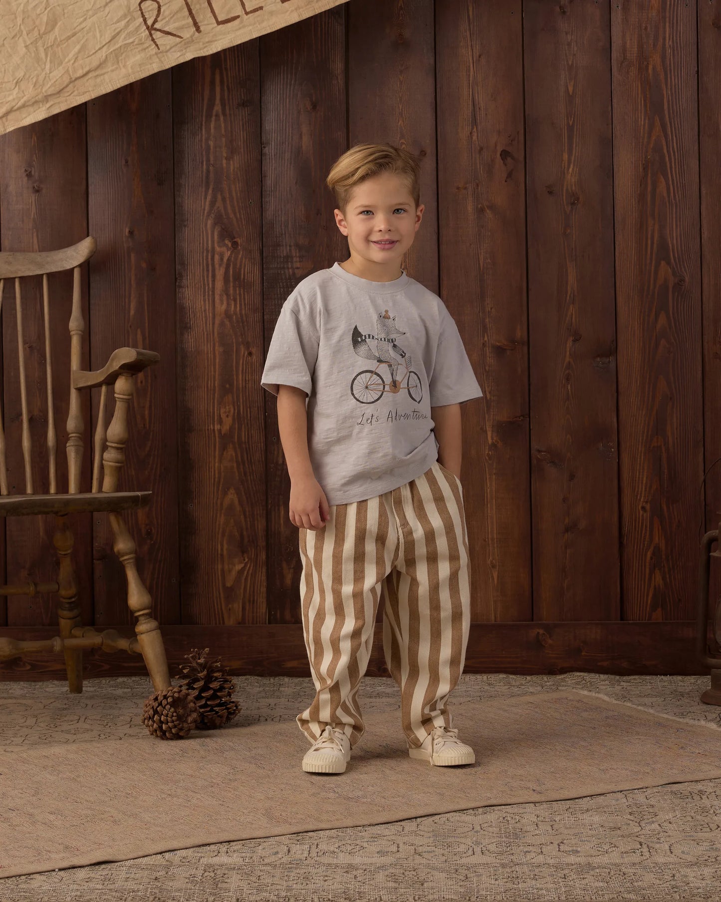 Rylee and Cru Baggy Pant - Fawn Pinstripe
