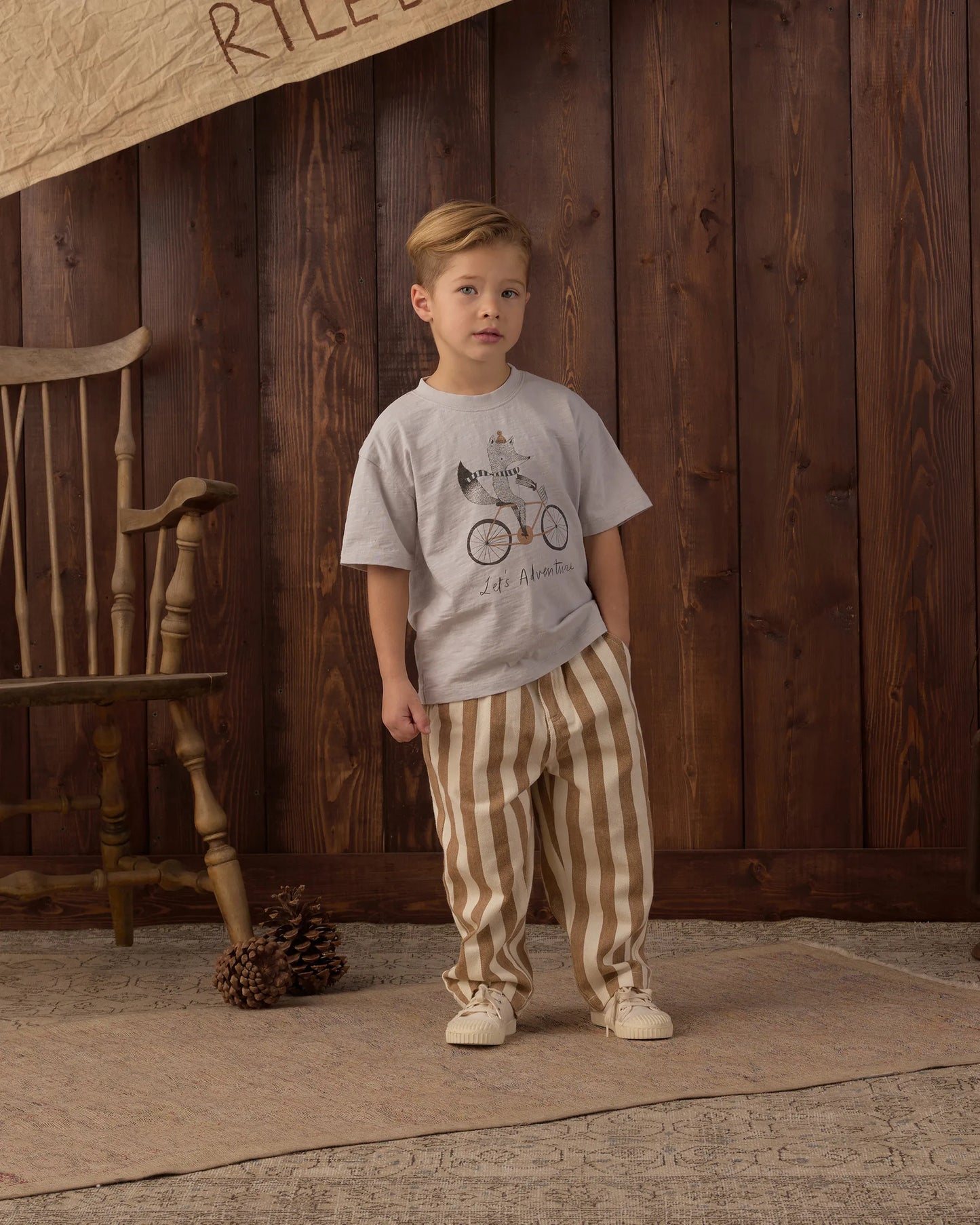 Rylee and Cru Baggy Pant - Fawn Pinstripe