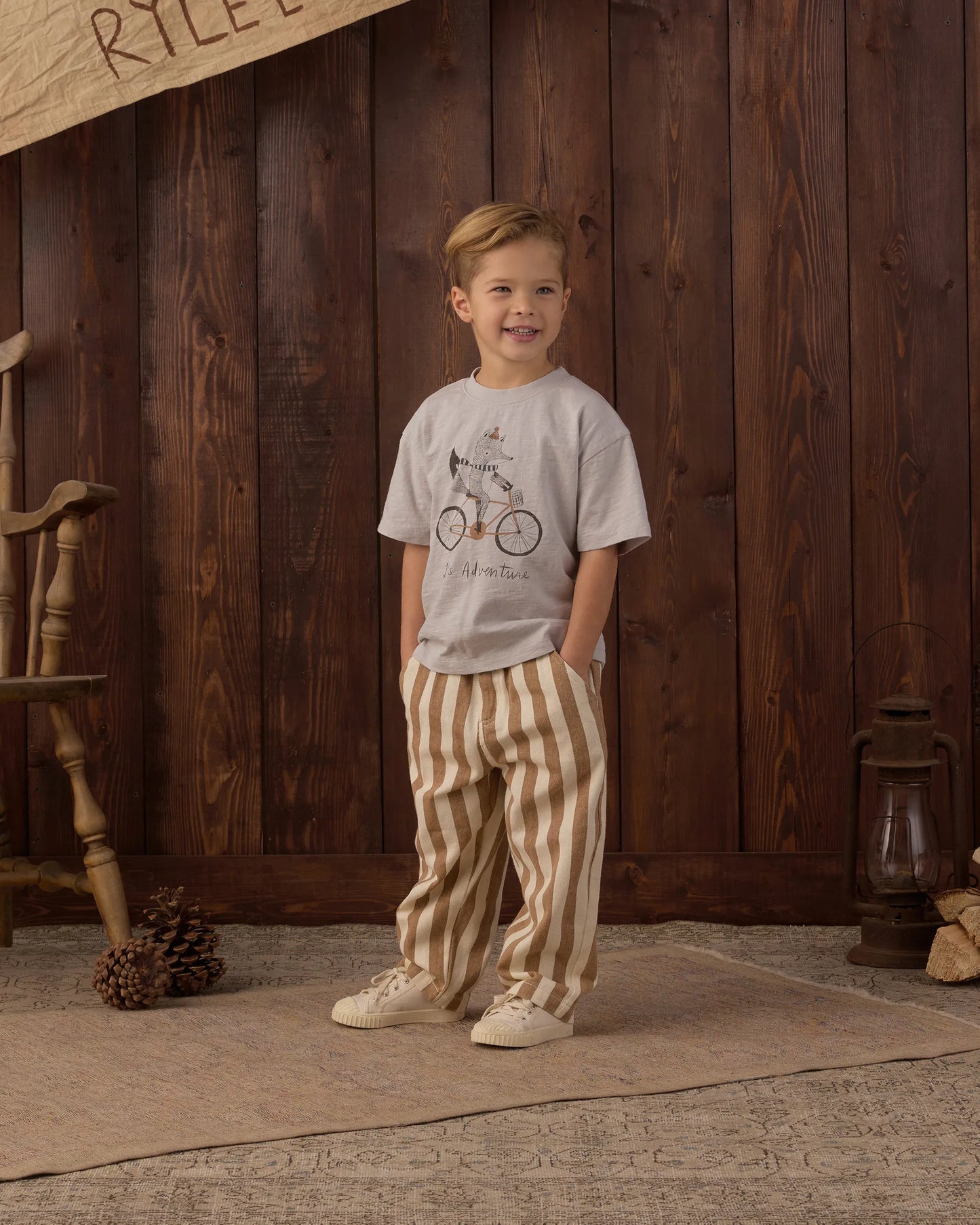 Rylee and Cru Baggy Pant - Fawn Pinstripe