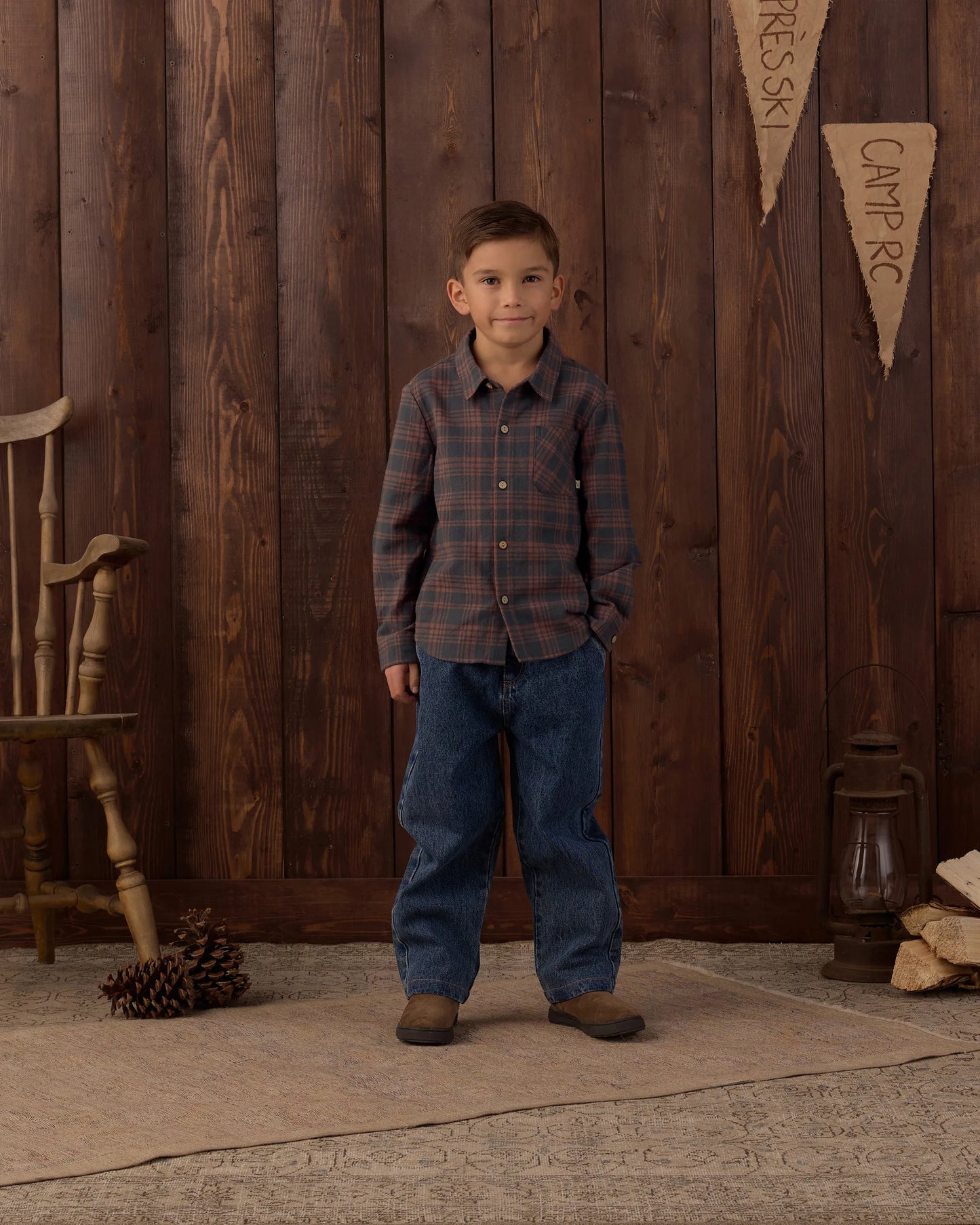 Rylee and Cru Collared Long Sleeve Shirt - Midnight Plaid