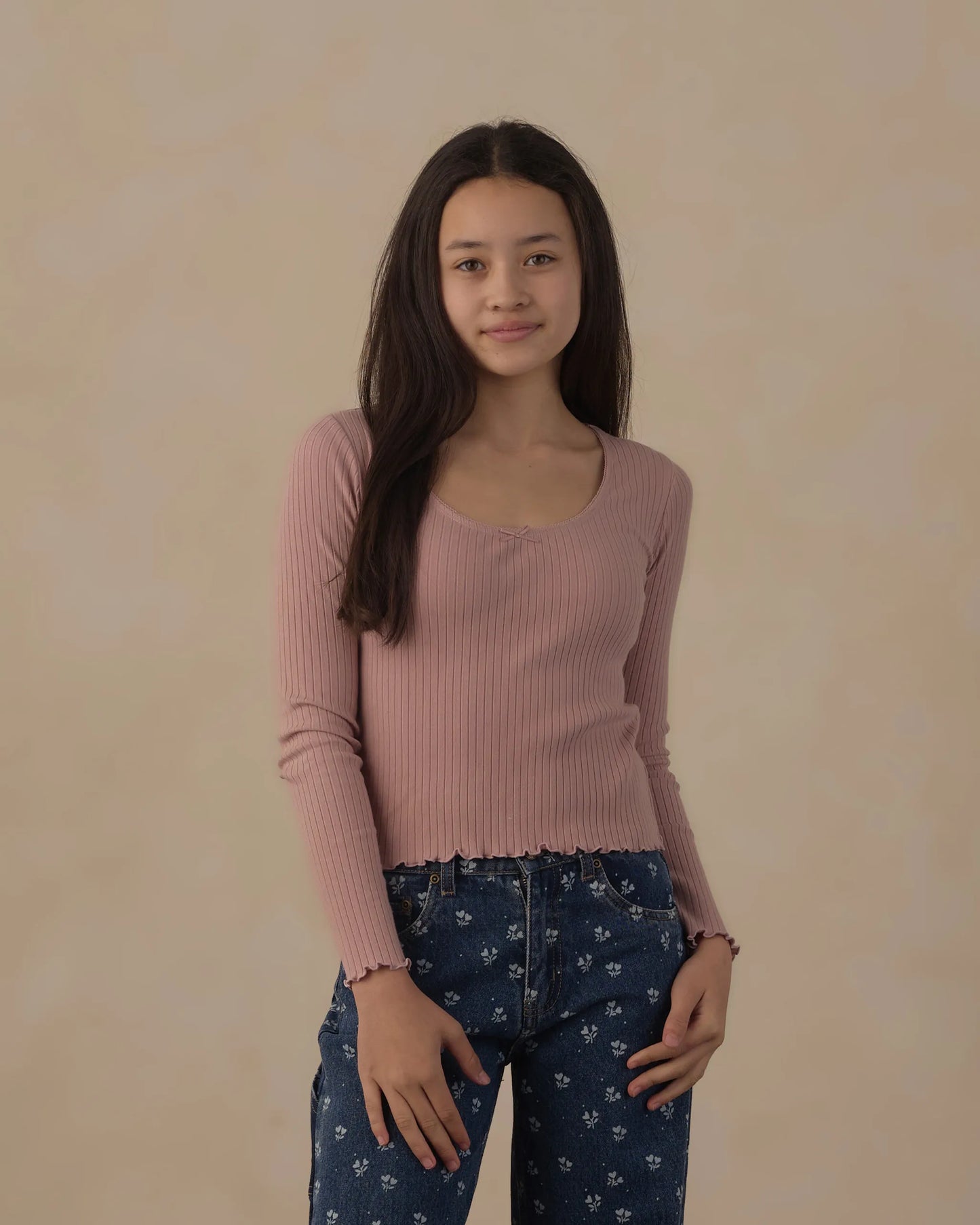 Rylee and Cru Ribbed Long Sleeve - Rosewood
