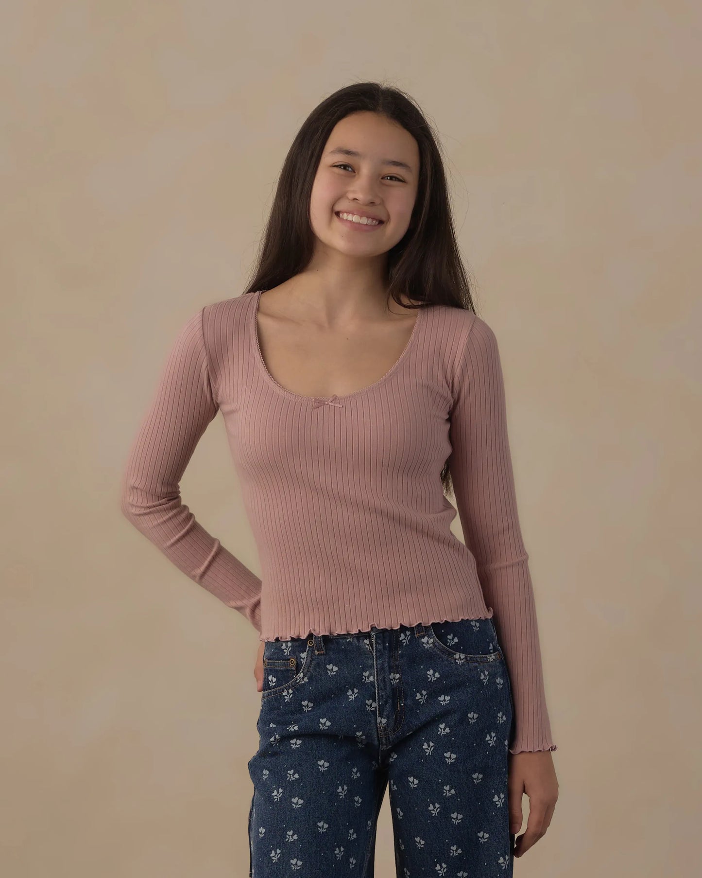Rylee and Cru Ribbed Long Sleeve - Rosewood