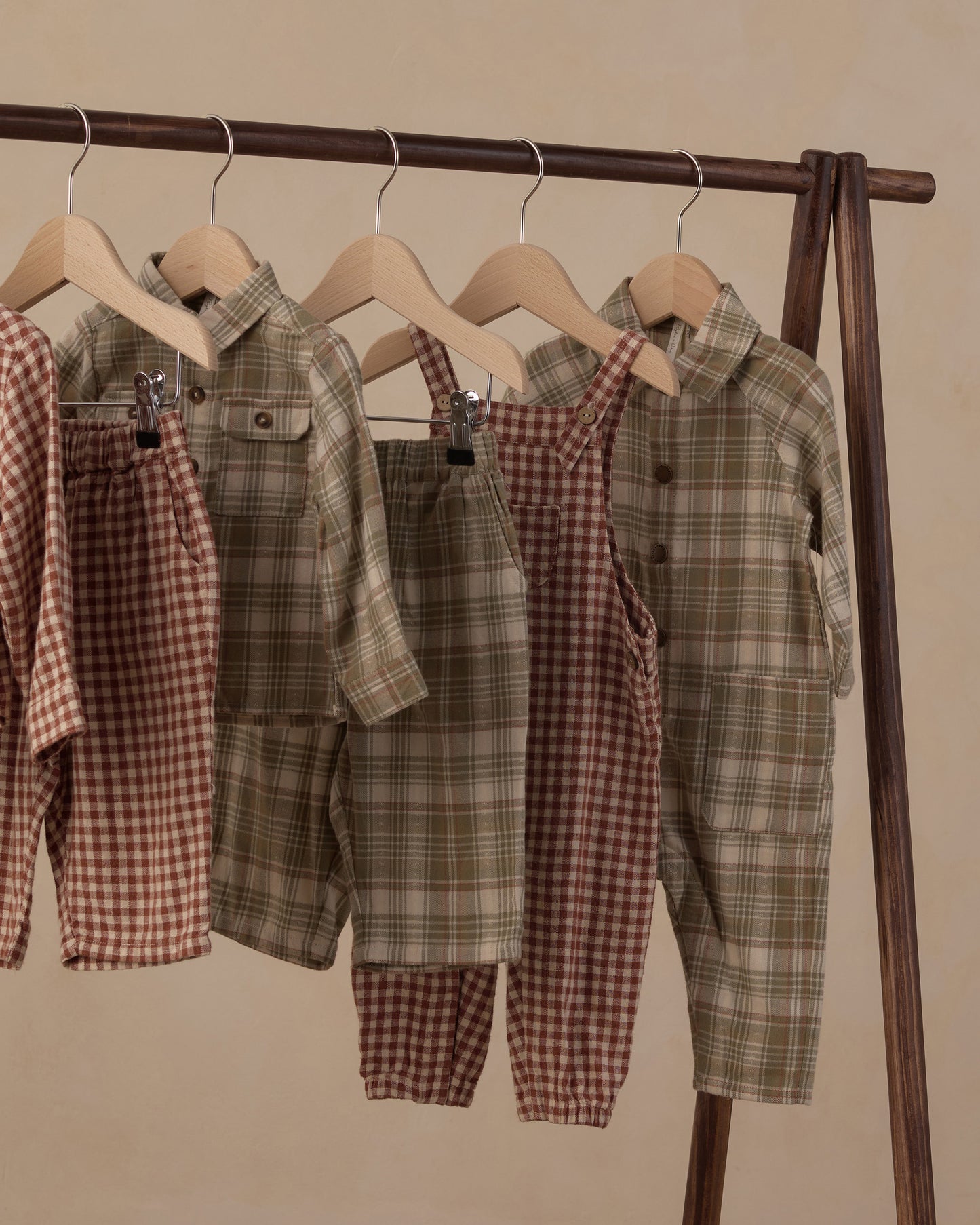 Rylee and Cru Collared Baby Jumpsuit - Olive Dobby Plaid