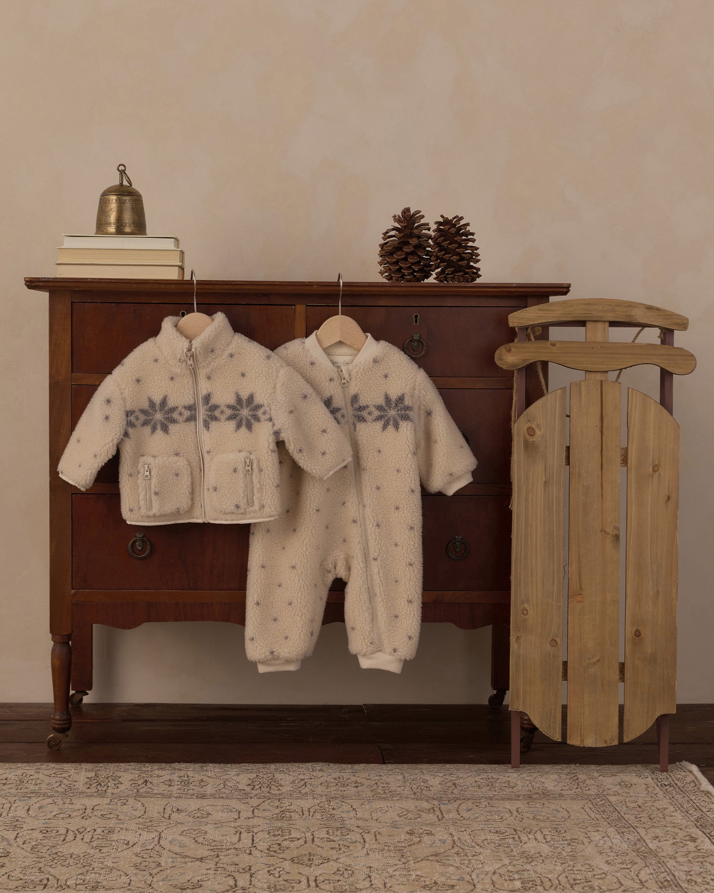 Rylee and Cru Shearling Baby Jumpsuit - Natural Fair Isle