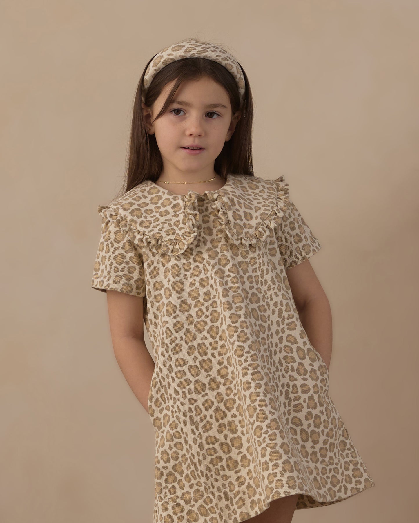Rylee and Cru Collared Denim - Mini Dress Leopard