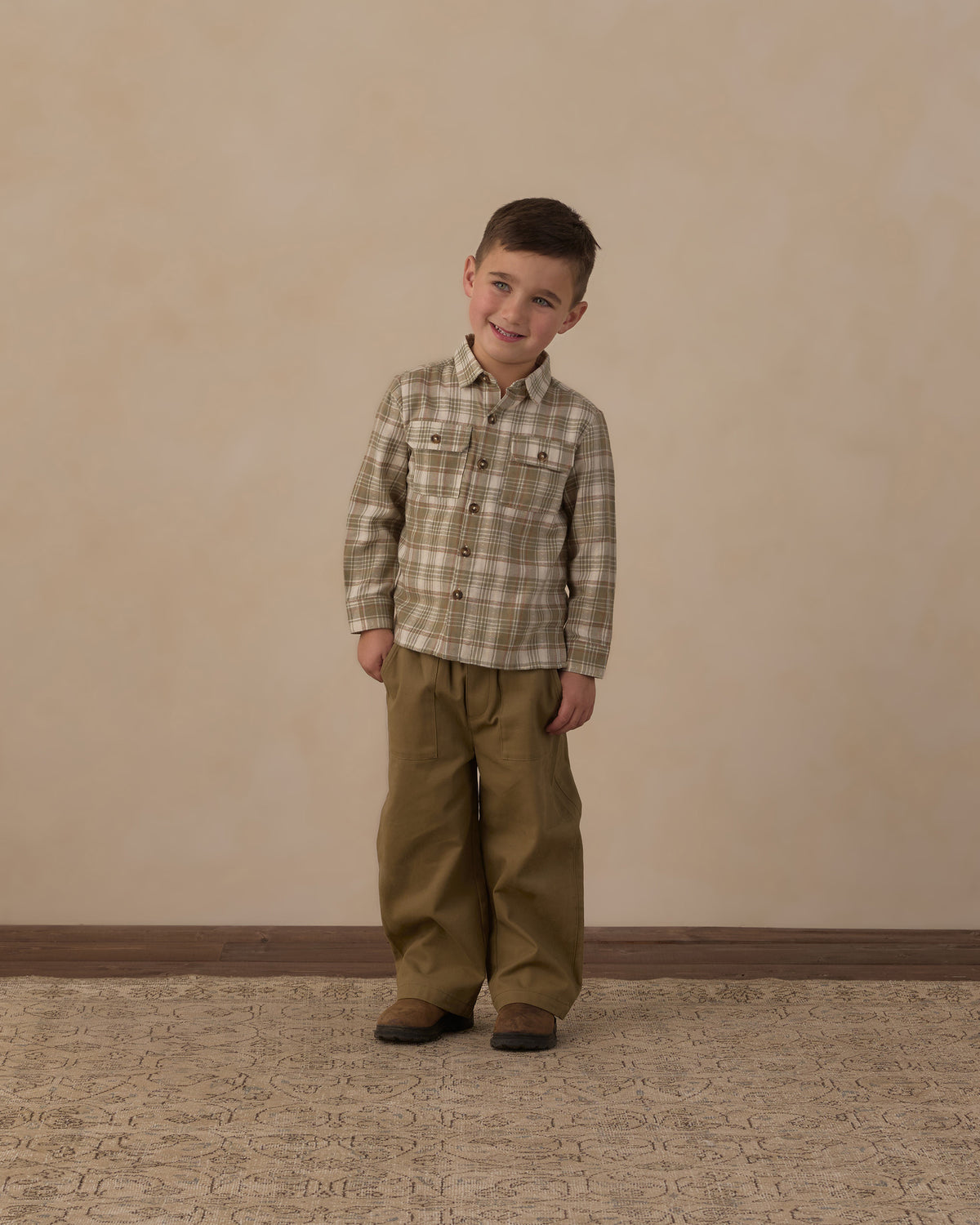 Rylee and Cru Pocketed Corduroy Shirt - Olive Dobby Plaid