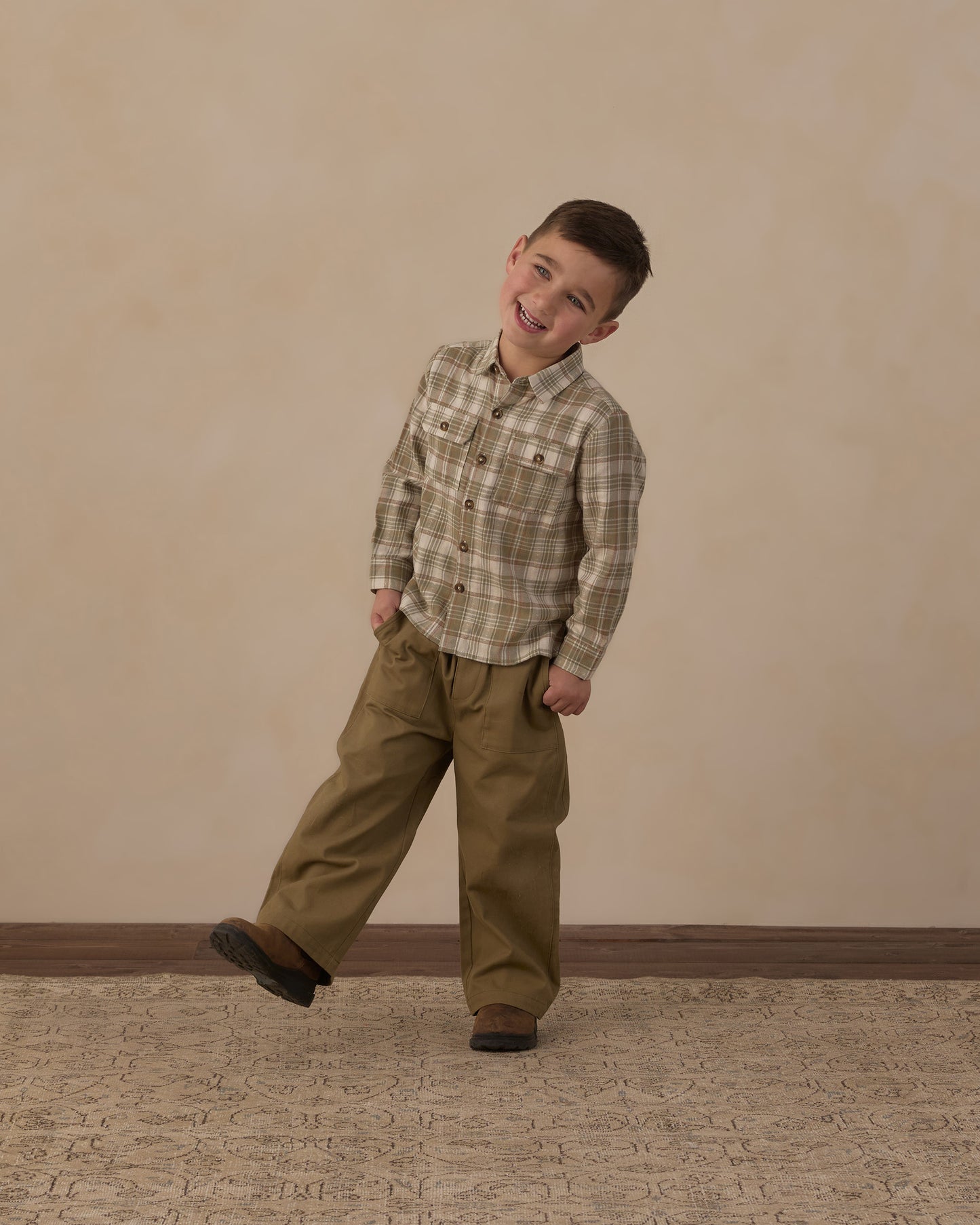 Rylee and Cru Pocketed Corduroy Shirt - Olive Dobby Plaid