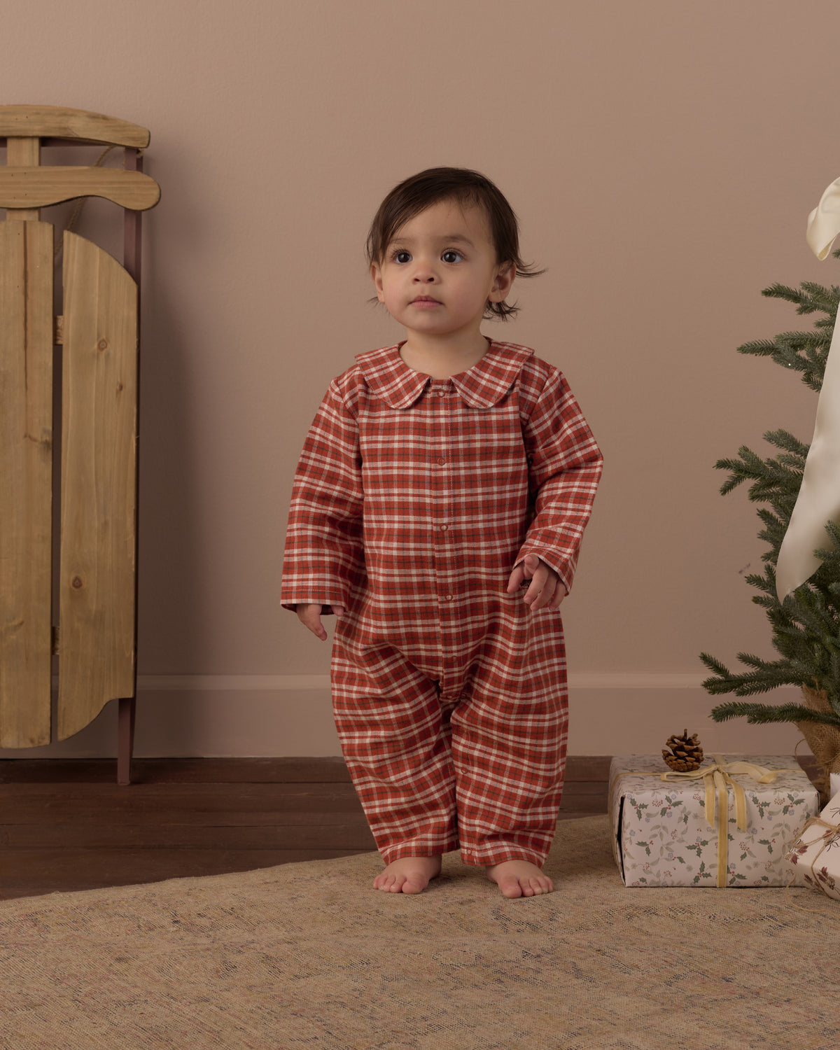 Rylee and Cru Baby Pajama Romper - Ruby Plaid
