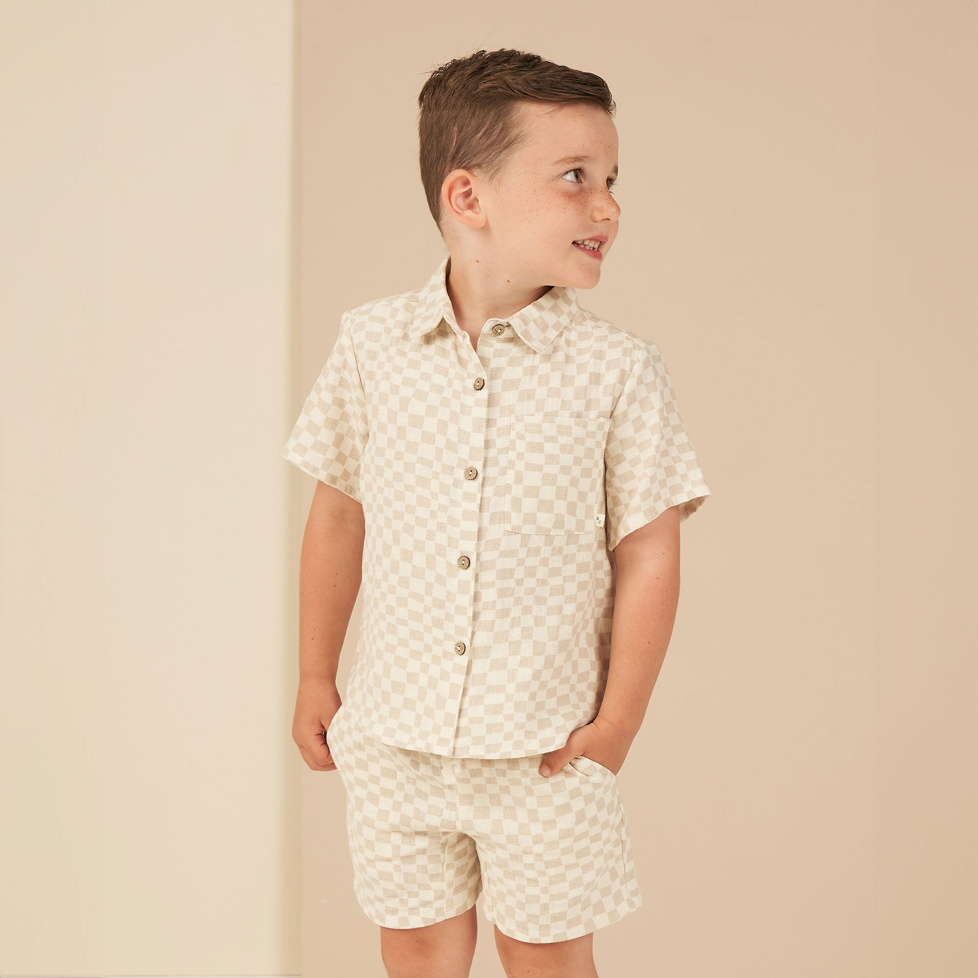 Rylee and Cru Collared Short Sleeve Shirt - Dove Check
