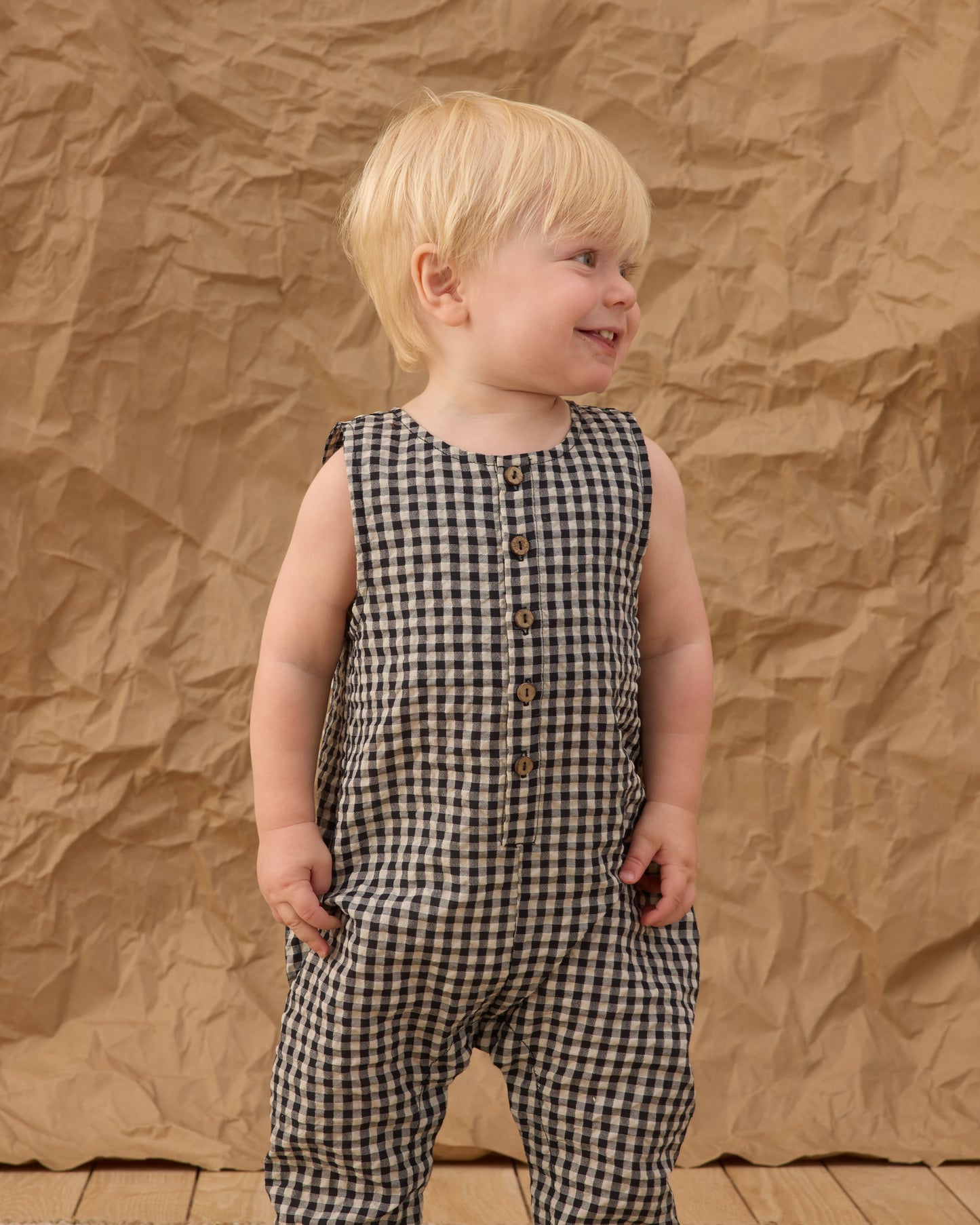 Rylee and Cru Button Jumpsuit - Black Check