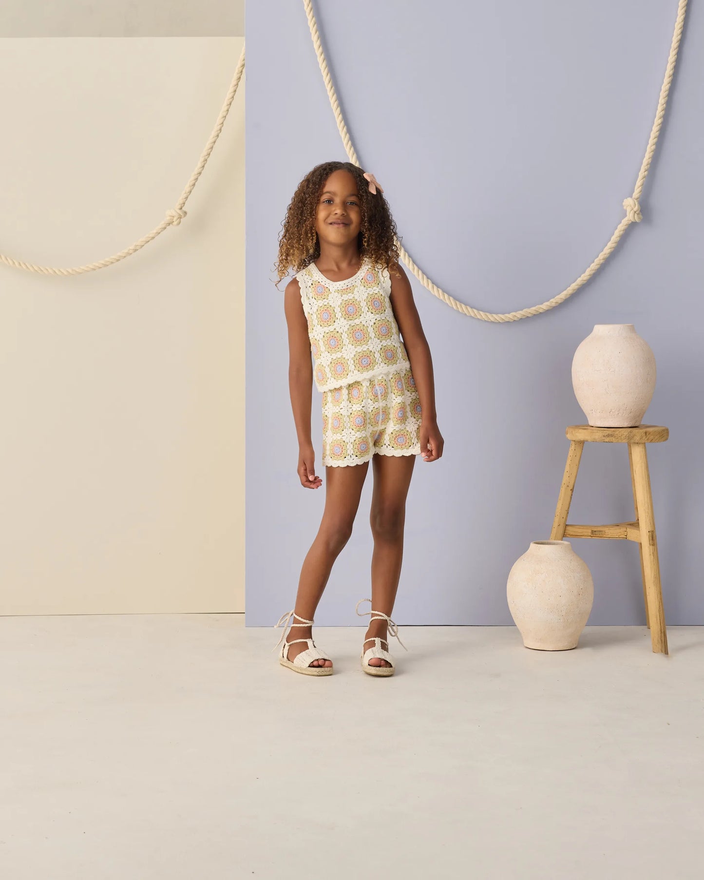 Rylee and Cru Crochet Tank Set - Citron Daisy Check