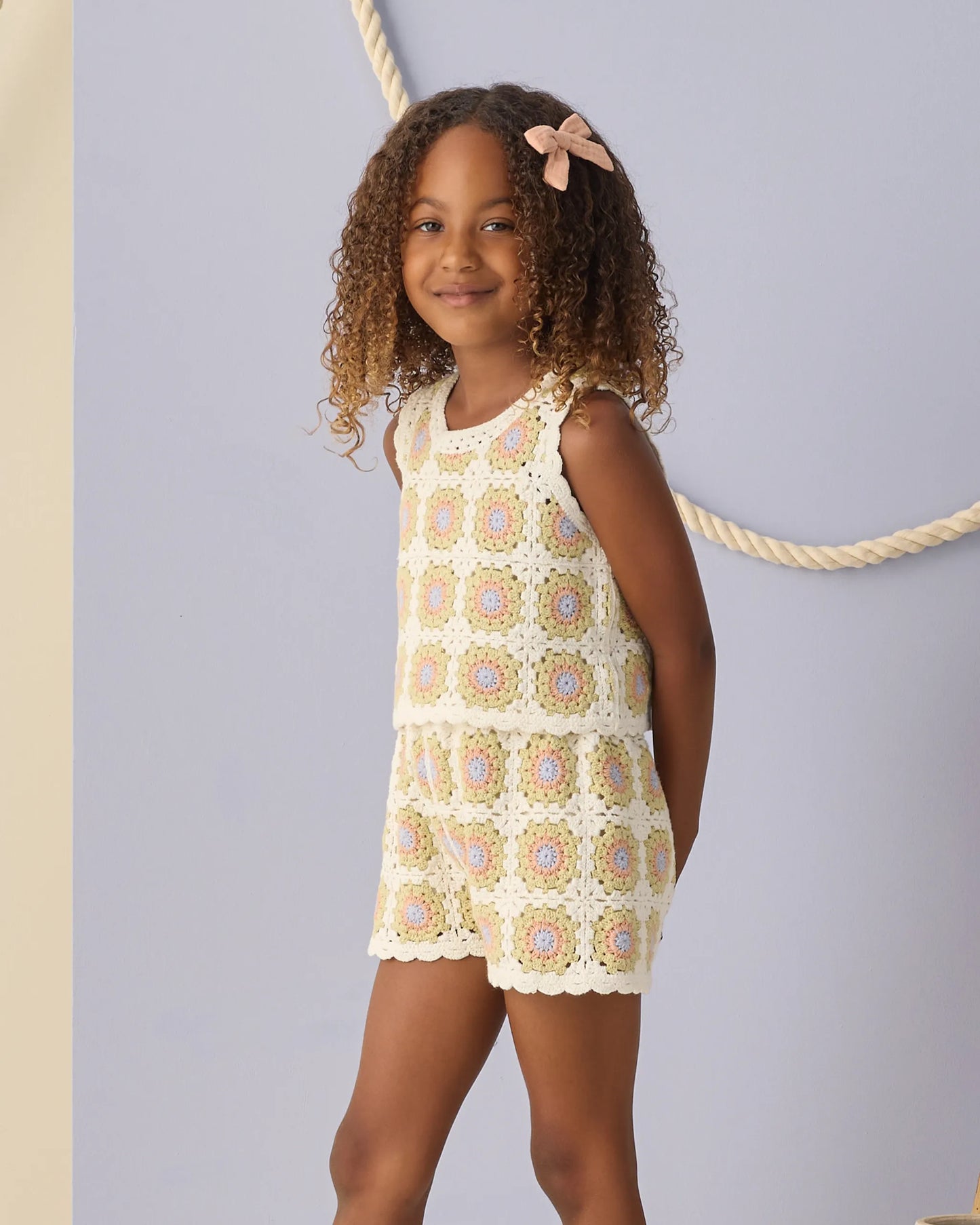 Rylee and Cru Crochet Tank Set - Citron Daisy Check