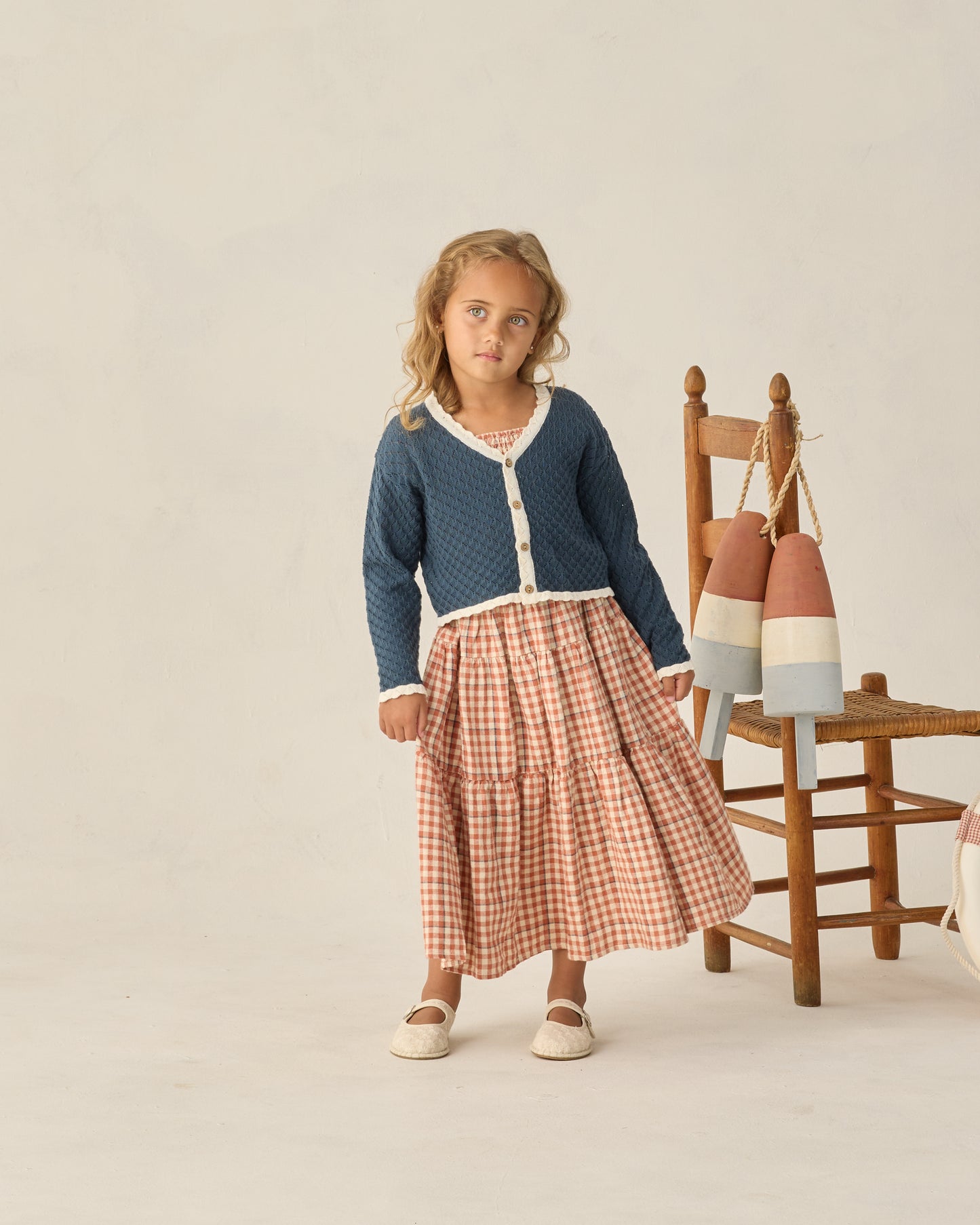 Rylee and Cru Tiered Midi Skirt - Poppy Gingham