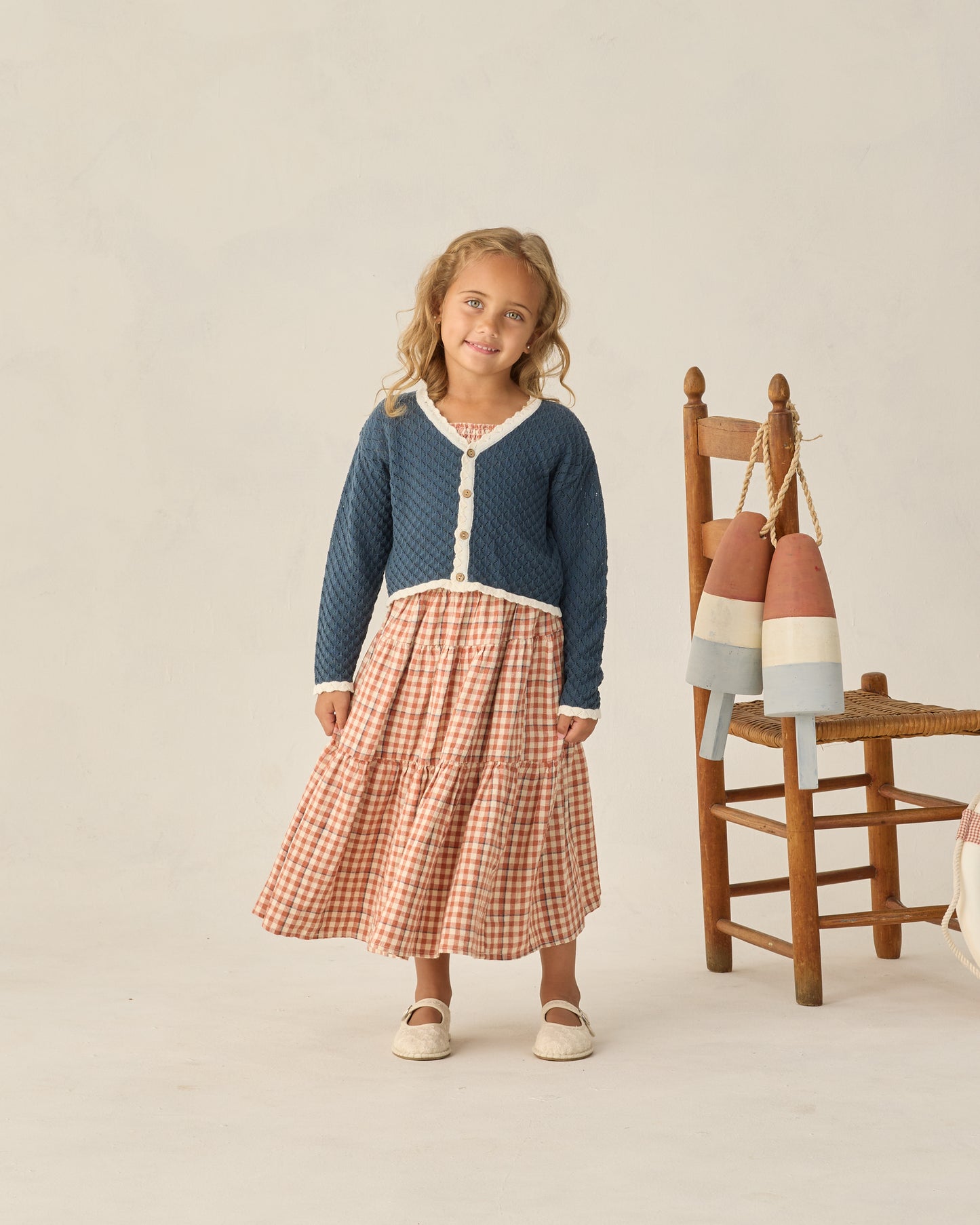 Rylee and Cru Tiered Midi Skirt - Poppy Gingham