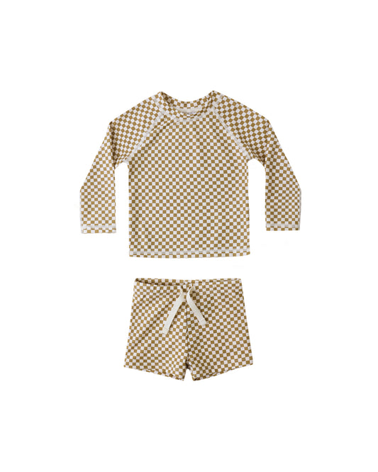 Rylee and Cru Boys Rashguard Set - Ocre Check