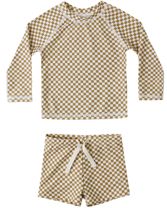 Rylee and Cru Boys Rashguard Set - Ocre Check